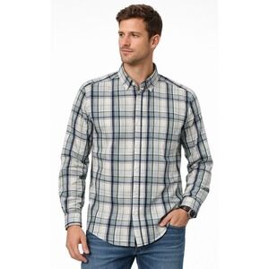 Galaxy By Harvic Shirt Green Blue Plaid Long Sleeve Button Down Mens Size Medium